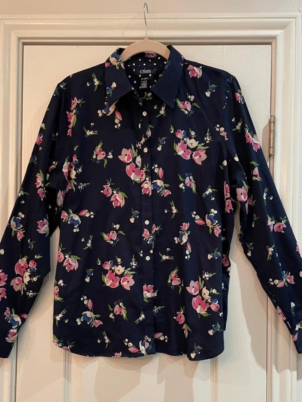 Chaps Navy Floral Button-Up Blouse